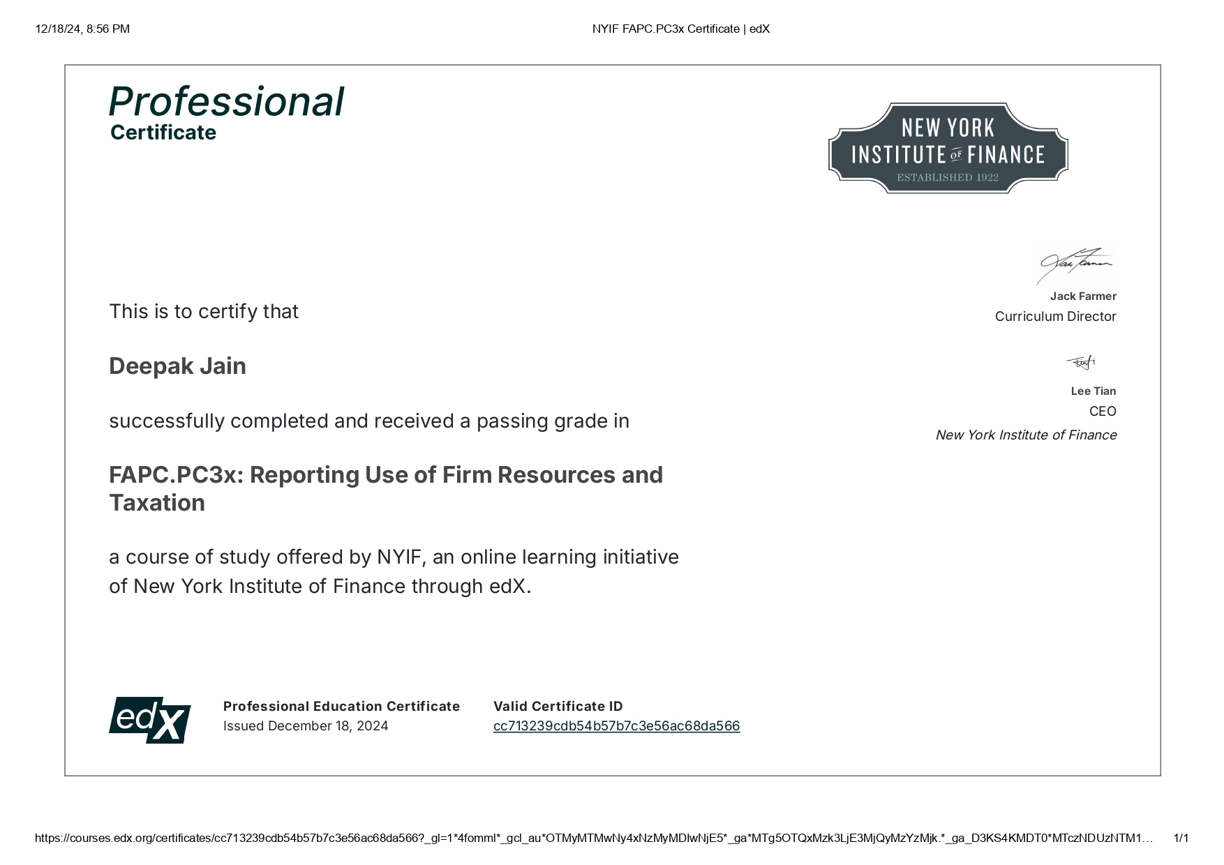 New York Institute of Finance - Financial Planning